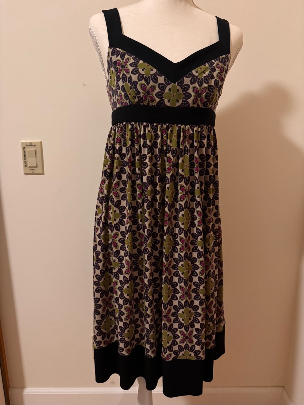 Floral Empire Waist Sleeveless Midi Dress - Olive & Black